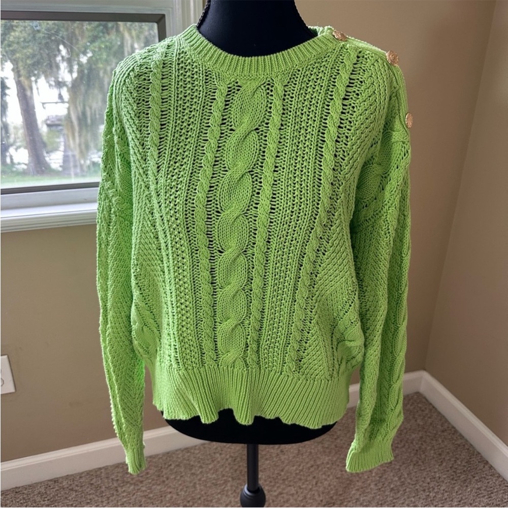 Lauren Ralph Lauren Green Cable Aran Knit Crewneck Sweater Size XXL
